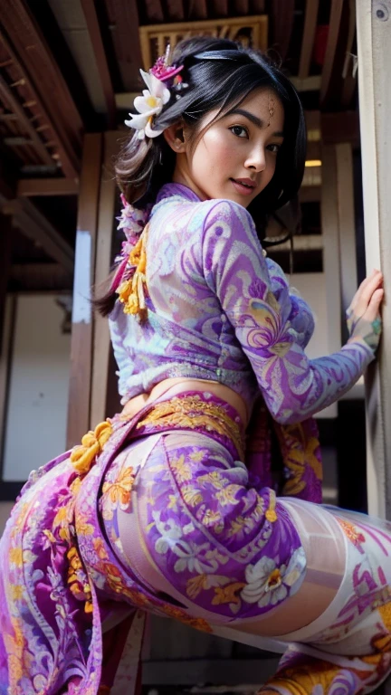 A character of an old lady with a ribbon on her buttocks