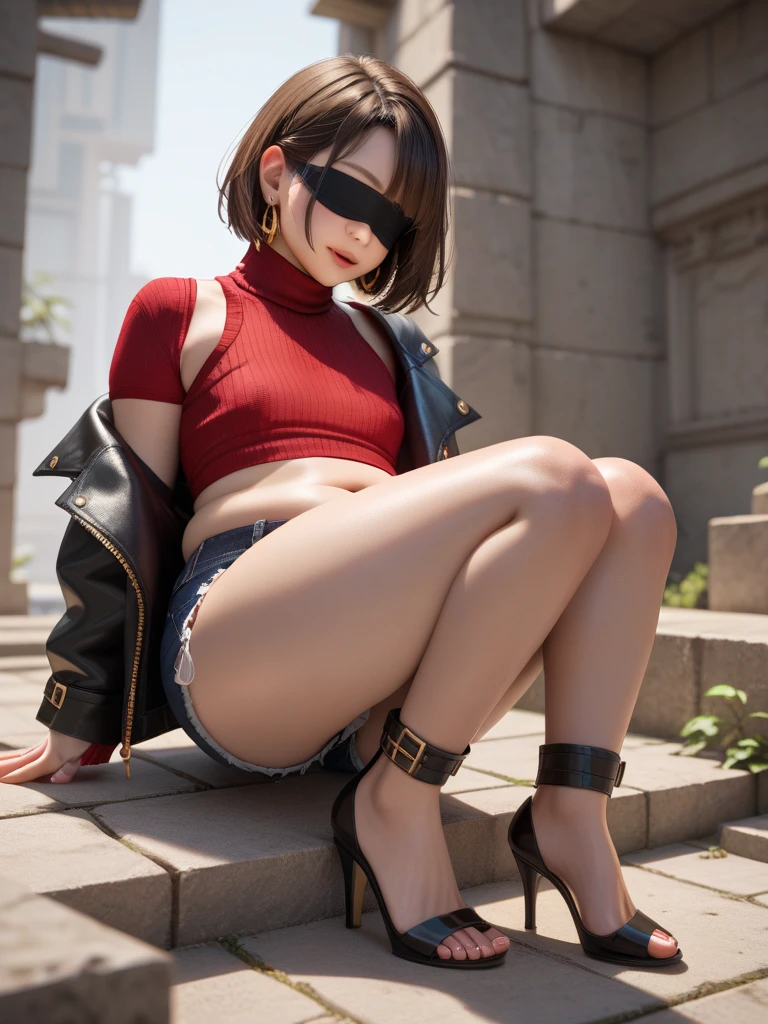 Highest quality, masterpiece, detailed, Well-organized composition,Ahegao，Full body tattoos,Cat ears and tail，High heels,Wet white skin，Dripping Sweat，Surreal，A short bob cut with a mix of gold and pink，On the platform of a crowded station，Collar chained to a pole，Very thin，Crowd,be surrounded by a large number of people,Squatting and doing the splits,Hands behind back,Pubic hair in the shape of a heart,Heart shaped decoration,Cleavage,Black latex coat,Frameless glasses,