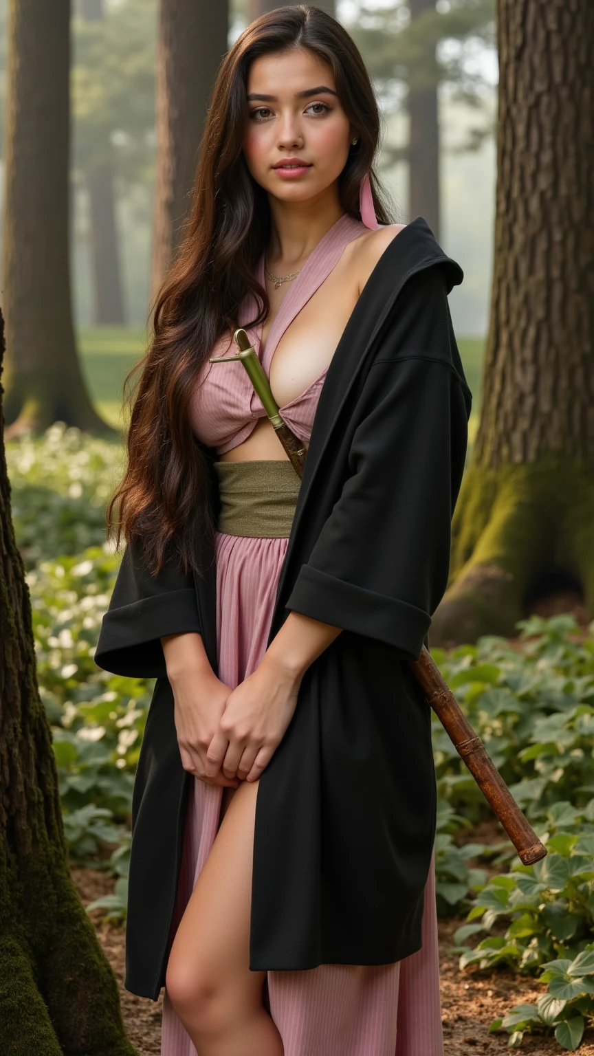 8k,A female adventurer from another world,so beautiful(Like the real thing),Adult woman in leather armor,Brown Hair,Blue eyes,Carrying long objects, Large sword,Green combat trousers,((Bathing in a forest spring:1.4))、((Bathing:1.4))、((Full nudity:1.5))、((Slim figure:1.5))、Perfect Face,Perfect hand shape,charm,Volume measurement,Body balance,超High resolution,super Realistic skin,Digital single-lens reflex camera, Soft lighting, high quality, Highly detailed face, Highly detailed eyes, highly detailed skin, skin, Scattered under the surface, Highly detailed face, Highly detailed eyes, Beautiful expression, lip, Detailed Background, Written boundary depth, ((Short Hair:1.5))、Small breasts、((Pubic hair growing:1.4))、Volumetric Lighting, Sharp focus, absurdes, Realistic proportions, Excellent anatomy, (Realistic, 超Realistic:1.4), 16k hdr, dawn,Big Breasts,High resolution,super Realistic skin,super Beautiful expression,Fantasy art,Character Art,Dynamic pose,compensate,((Dark green hooded cloak:1.5)),((Woman with Short Hair:1.5))、Carrying large luggage on your back,