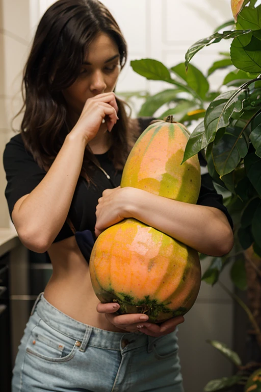 Una Rata abrazando una papaya