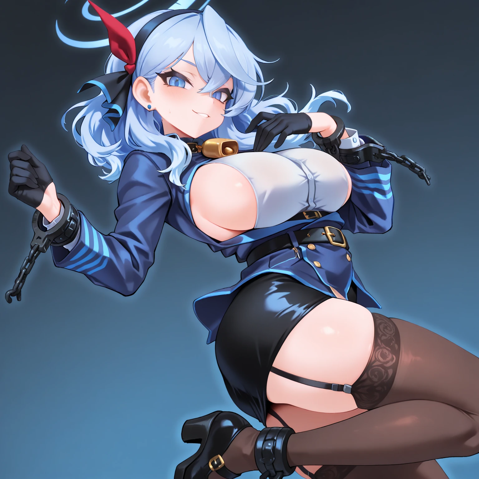 best detailed, Highly detailed,Beautiful body,Beautiful Nose,perfect eyes,perfect face,ultra highres,beautiful legs,Perfect hands,Masterpiece,illustration,,perfect anatomy,street fighter,doll suit,shadaloo doll,dollsuit,expressionless,empty eyes,blank eyes,looking at viewer,red gloves,boots,emotionless,dark blue latex,corruption,mind control,female combatant,full body,hypnotized,unhappy trance,full body suit,obey,extremely glossy latex,hypnosis,hypnoLora,Slave,necktie,yellow tie,standing,Fighting Stance,(salute),military,dark persona,(((pixel-perfect, detail-perfect))),(solo),1girl,white hair,long hair, blue eyes,slim body,huge breasts