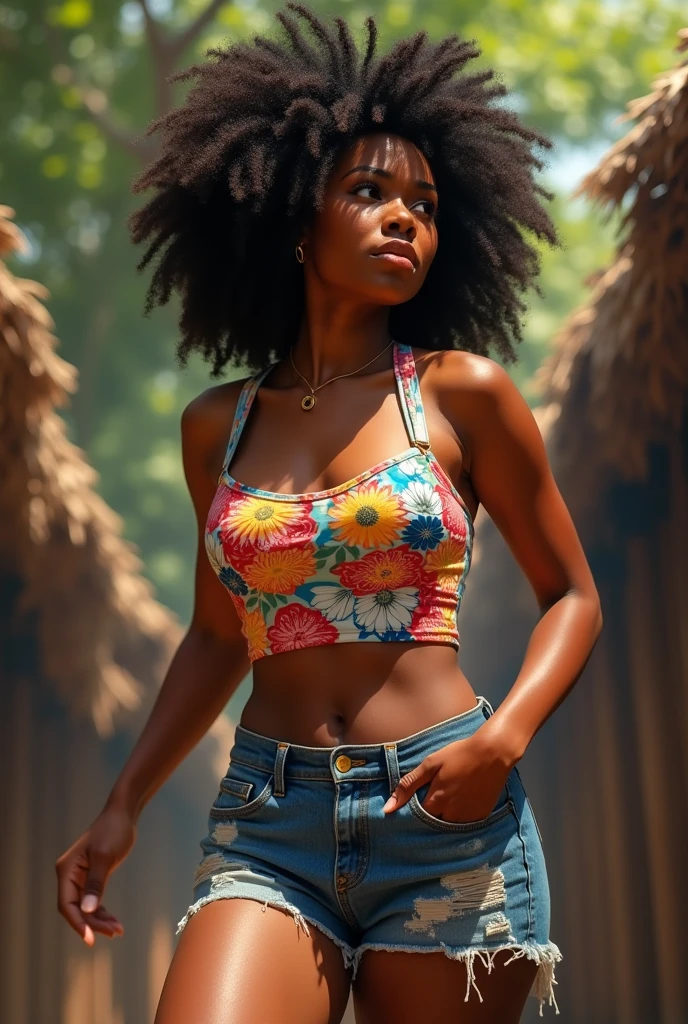 30 year old woman, mixed race, curly hair, blue eyes, normal build, strong chest, nue, visible breasts, visible feet