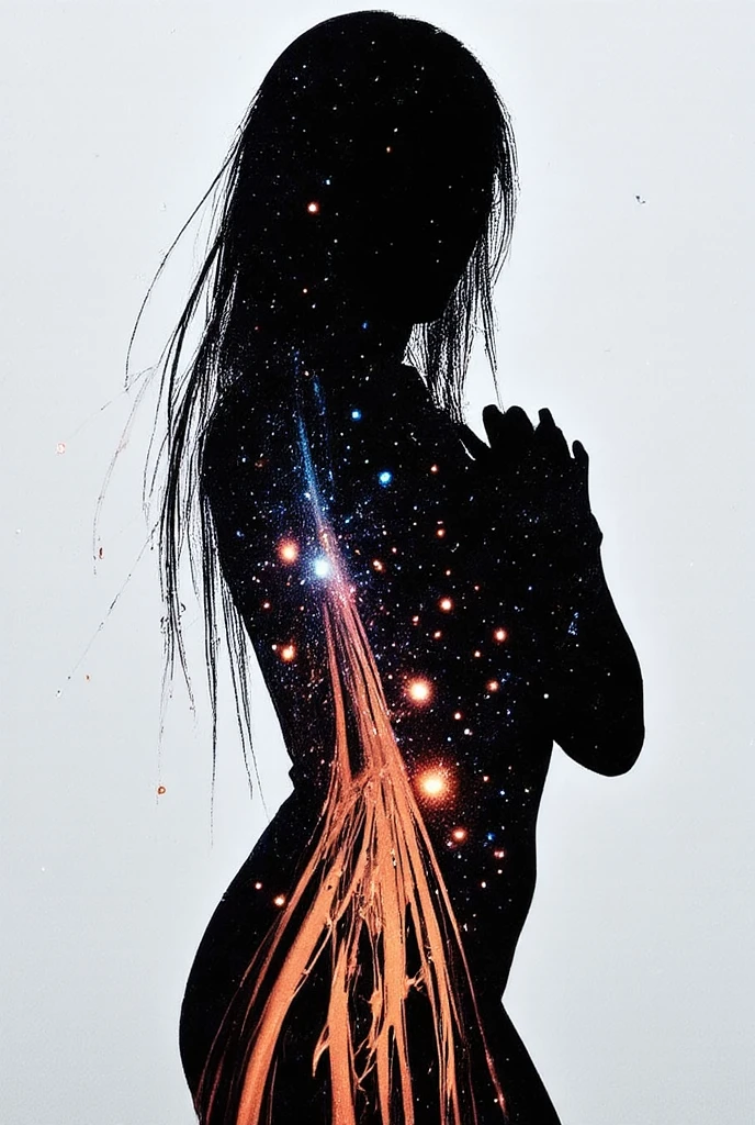 (in style of John Bauer:0.8),(in style of Nick Veasey:1.5),
1girl,(black silhouette body:1.2),Dress translucent arms,it was as if there was a nebula swirling in arms,(nebula's glowing arms:1.8),black_background,character cutout,red eyes,
BREAK
Detailed,(darkness:1.1),(very detailed shadows:1.1),absolute shadows,absolute darkness,body silhouette,