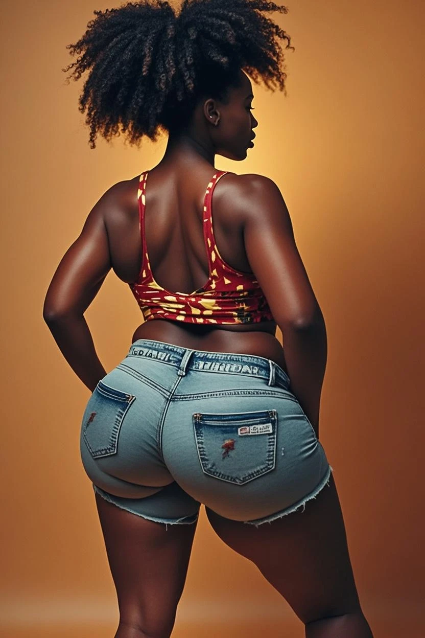 ((best quality)), ((masterpiece)), (detailed), perfect face, realistic proportions, young, nubile, black girl, large ass, wearing ripped croptop, wearing ripped jean shorts, barefoot, wearing collar and leash, leashed to a pole, on all fours, doggystyle, for sale, at an outdoor market