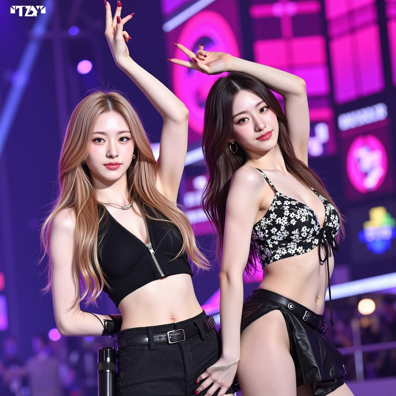 (((nsfw))), (RAW Photos:1.2), (Realistic), Beautiful detailed girl, Very detailedな目と顔, Narrow and beautiful eyes, Large file size, High resolution, Very detailed, highest quality, [Tabletop:1.6], shape, Very detailed, The finer details, highest quality, 8k wallpaper, Cinema Lighting, 15 year old female idol group, Dance with the dragon, On stage at a live venue, Fire-breathing dragon, Dancing in underwear,Pose with outstretched hands,  White bra visible, White panties are visible, Short Hair, Slender body, Young Face, Small breasts, Exposed underwear, Dragon Dance, Fierce dragon battles, Dancing in underwearする女性アイドルグループ, Dance performance on stage