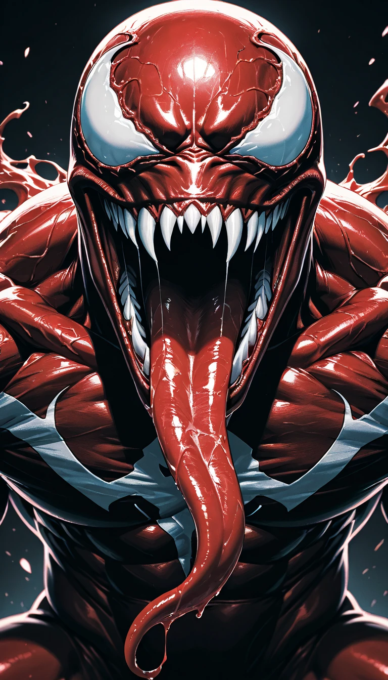 Comic cover, comic, cover, horror, red, parasite, terror, 2d, cartoon, manga, creep, body hooror, teeths, big mouth, mouth, monster, creature, dark, scary