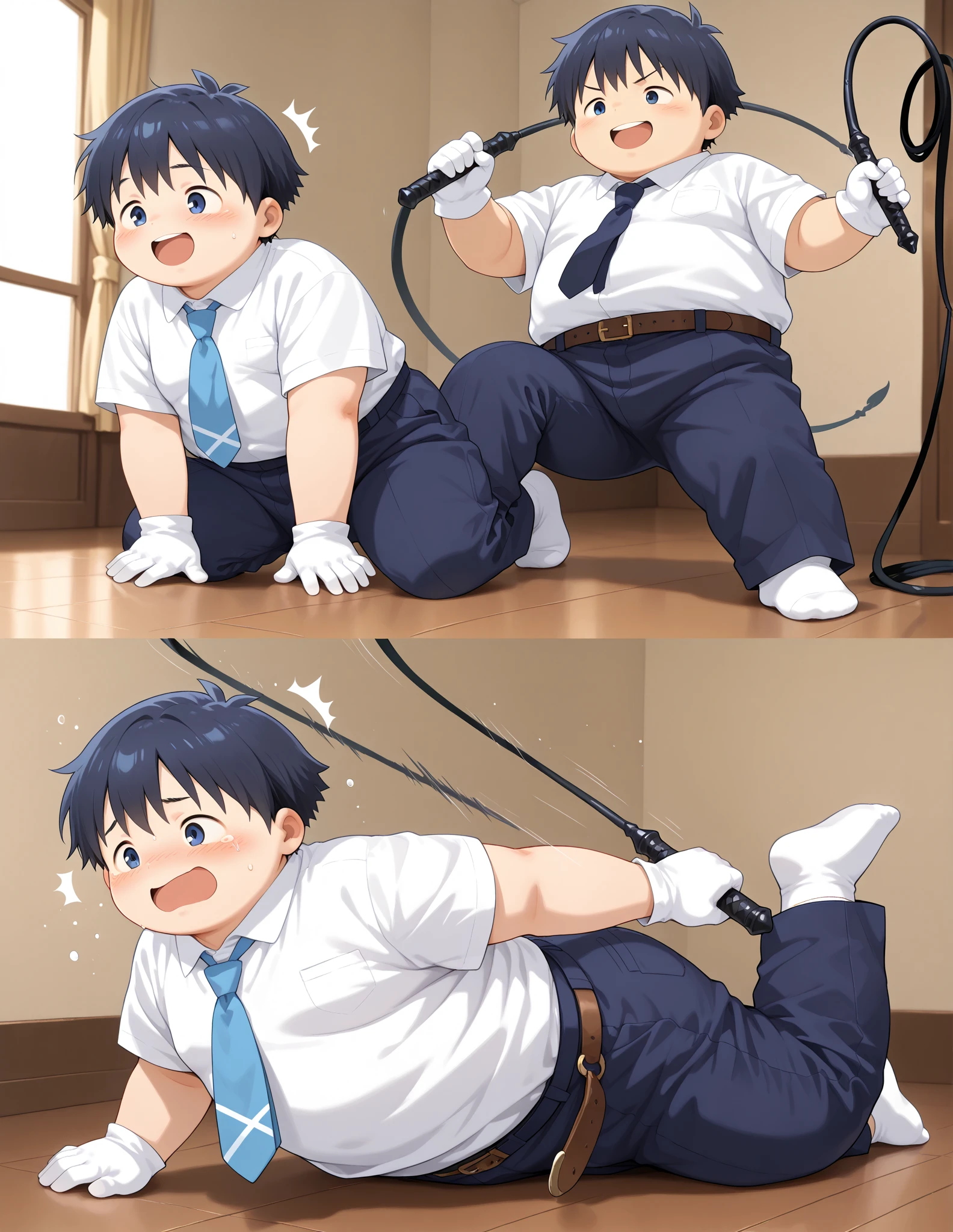 Public toilets,Abused m(18-year-old boy、Short blonde hair,blue eyes, Jockstrap,topless, Sweat vapor, Crying face,Embarrassing,blush,Part your lips, Kneel,Put your arms behind your back, whole body, bondage,BDSM, choker,Hangman,Lock,)Sazo((30-year-old male, muscular, short black hair,Brown eyes,Sweat vapor,Cool face,))Couple,rape