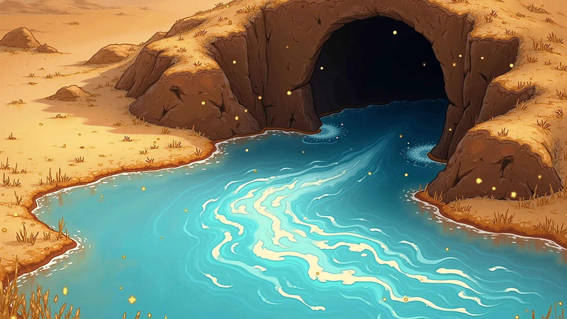 Game map design，cartoonish style，Desert theme、Faraway view、The middle view is a flat ground，Close-up，angle of depression，gameicon，masterpaintings，Epic composition，Best Quority，ultra-high-resolution，8K
