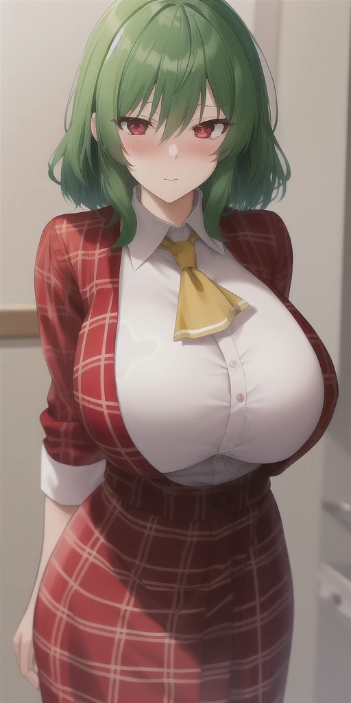 <lyco:YuukaKazamiV2:0.7>, YuukaKazami, huge_breasts, solo, standing, red eyes, yuukaredplaidoutfit, masterpiece, best quality, detailed face, detailed eyes, highres,