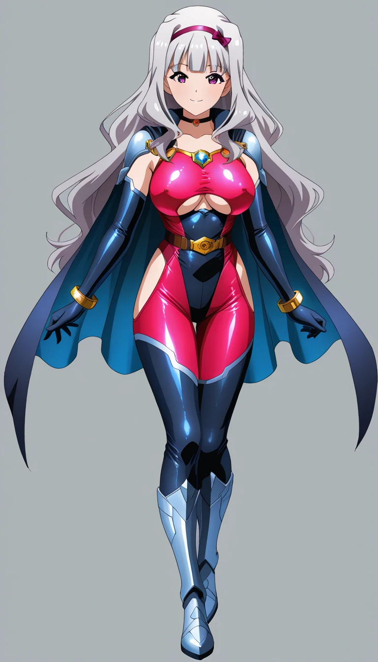 blush, smileglowing aura, natural light, masterpiece,  glossy skin, juicy lips , sexy, hot, cleavage, evil,juicy lips, bimbo, ((Clair)), pokemon, hour glass, blue hair,  wide eyes, blue eyes, massive boobs, dark lighting, long hair, pink bow, platform shoes, bow in hair, light blue hair, juicy lips, blue tights, blackcape, (((disgusted))),