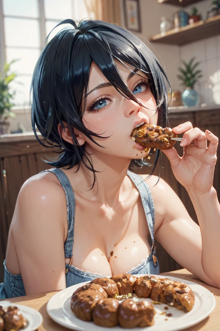 Mexican woman eating tacos, Mexican food stall tortillas and nachos Bikini and slim jeans under the cape highest quality Tequila and Corona beer on the table String Panties I can see your pants