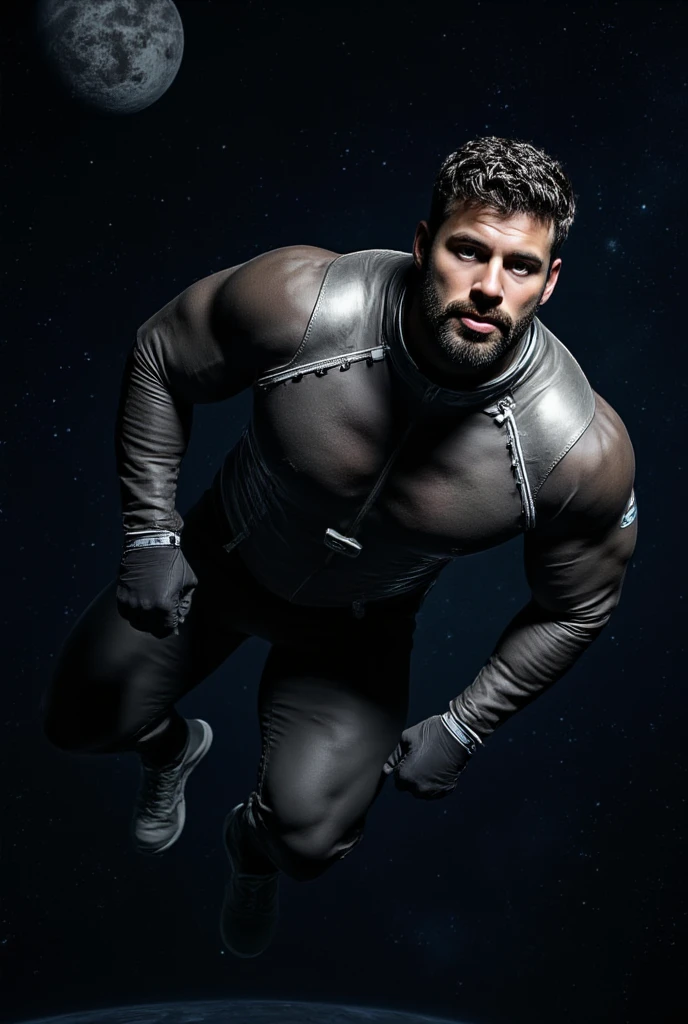A tall guy, with toned physique, wearing a sleeveless turtleneck, and a cyber jacket, and a cyber cargo pants, has a serious expression, blindfold, with serious expression, Fair-haired, wolfcut, tall, a cyber+historical background and a cyber bike