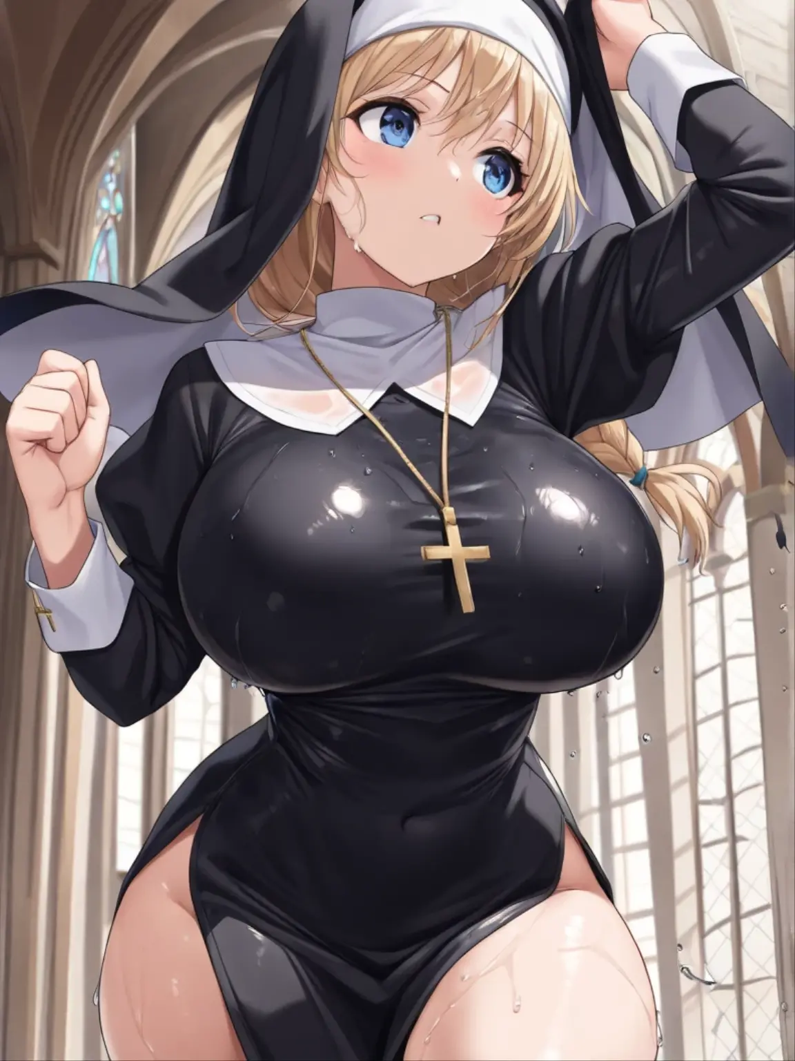NSFW:1.1, ( 5 mature idol girls together ), Magazine Cover, vaginal pennis , SEX , ( group SEX :1.2), gangbang SEX, Intercession with Man, 18year old, look up at the ceiling, White background, Simple background, (super shiny nun uniform:1.4), bared chest, (Big breasts), Black hair, Blonde hair, Beige hair, (glad:1.3), ( Completely torn costume:1.7 ),(cloth that reflects light),(Pinch:1.3),Dynamic Pose,(thong panty:1.7 ), Open cloth ,Even before shooting,( A large amount of in panties:1.3 ),( A large amount of semen on the chest:1.3 ),( A large amount of semen on the face:1.3 ), (The man is out of frame:1.5),