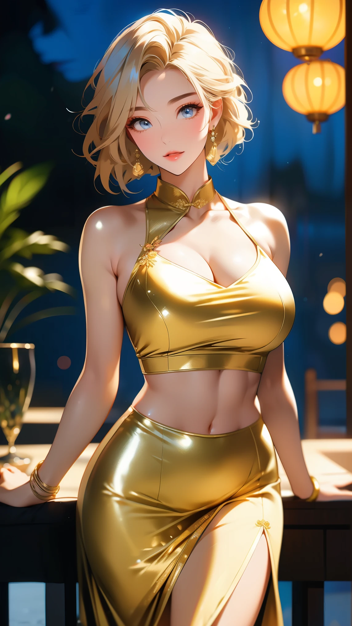 sc1, couch, scenery, table, indoors, night sky, low_light, depth of field, from from side, sitting,, ultra detailed, masterpiece, best quality, aesthetic, detailed,, solo, 
1girl, (hostess:1.5, Velvet celeb split dress)

(((Golden lighting、Big Breasts))), (An ecstatic and seductive face:1.3)