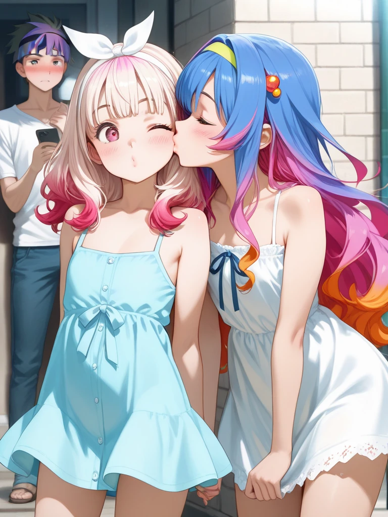 hoshino \(blue archive\),shiroko \(blue archive\),masterpiece, super quality, Super detailed, perfect drawing, high resolution, lover, stare at each other from the front, (kiss)), (French kiss))), Embrace each other's breasts,like pressing, stare at each other, Moist eyes, half-open lips, beauty, blush (0.2), Sensual, lure, ecstasy, pamper, Bankruptcy, headlight, , Shot diagonally from the front, Accurate drawing, Precise anatomy, locker room