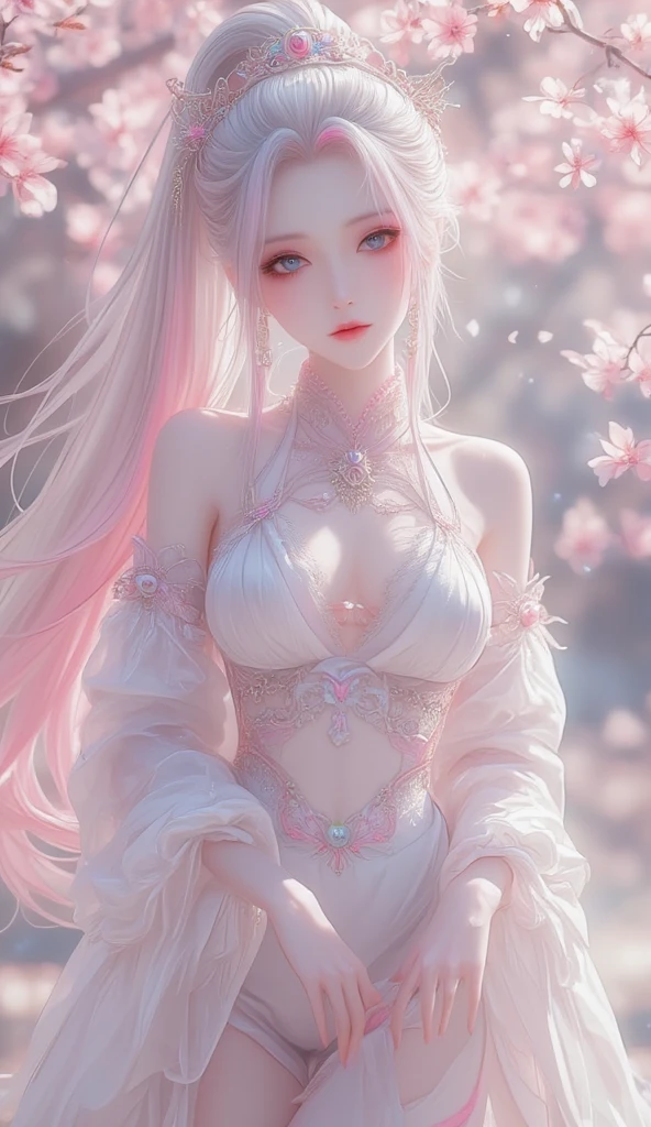 (masterpiece:1.2), Best Quality, (illustration:1.2), (ultra detailed), hyper details, (delicate detailed), (intricate details), (cinematic light, Best Quality Backlights), Delete line, soloist, perfect body, (1 girl), stylized artwork, purple and pink theme, girl, Purple long hair, white empty eyes, pink top, pink roses, see through skeleton overlay, foliage, leaves, Watercolor splash, (make up), high contrast, (better lighting, an extremely created and beautiful), (cinematic light), showy,