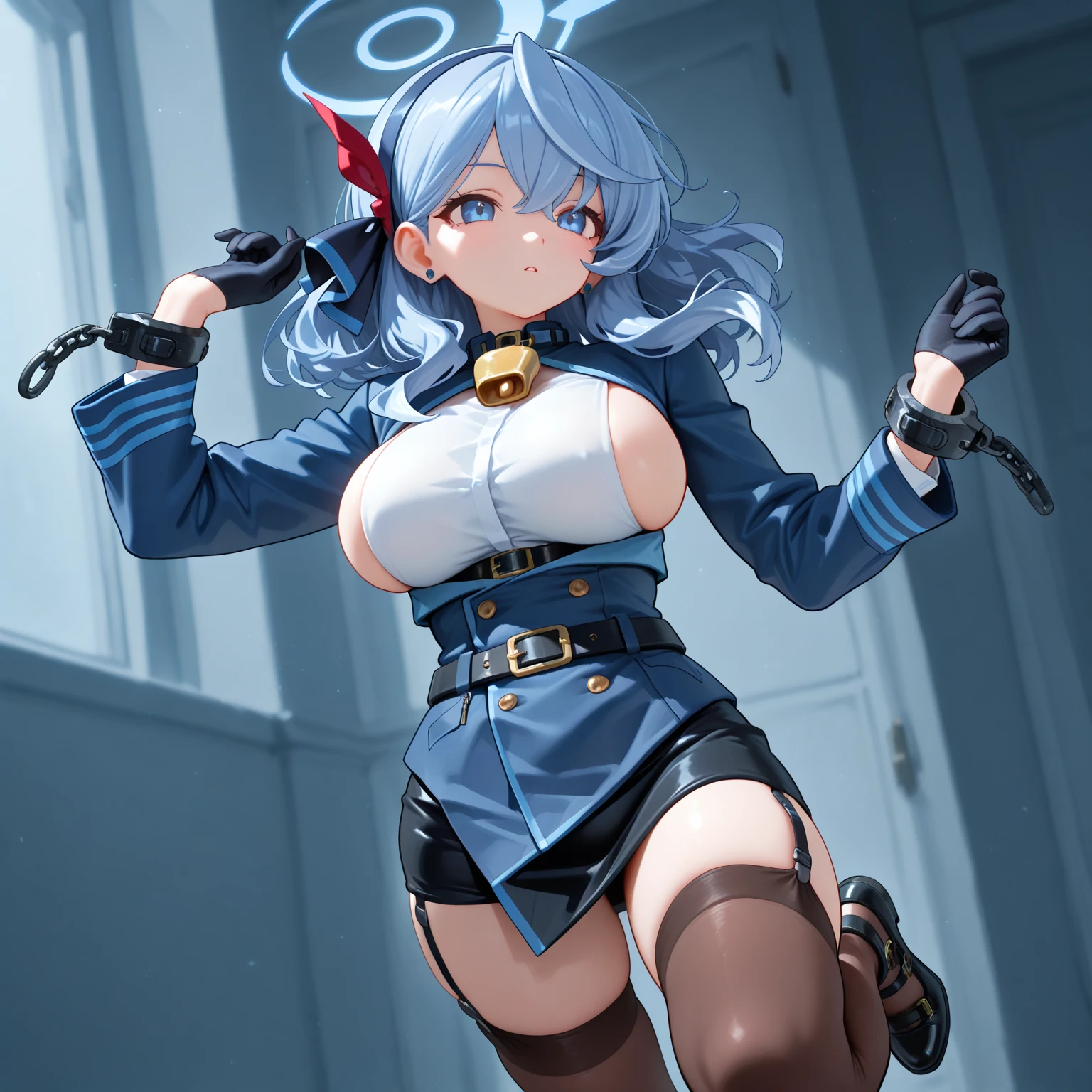 1girl, ako, halo, mole, 1girl, mole_under_eye, breasts, large_breasts, blue_eyes, smile, solo, blurry <lora:ako:1>