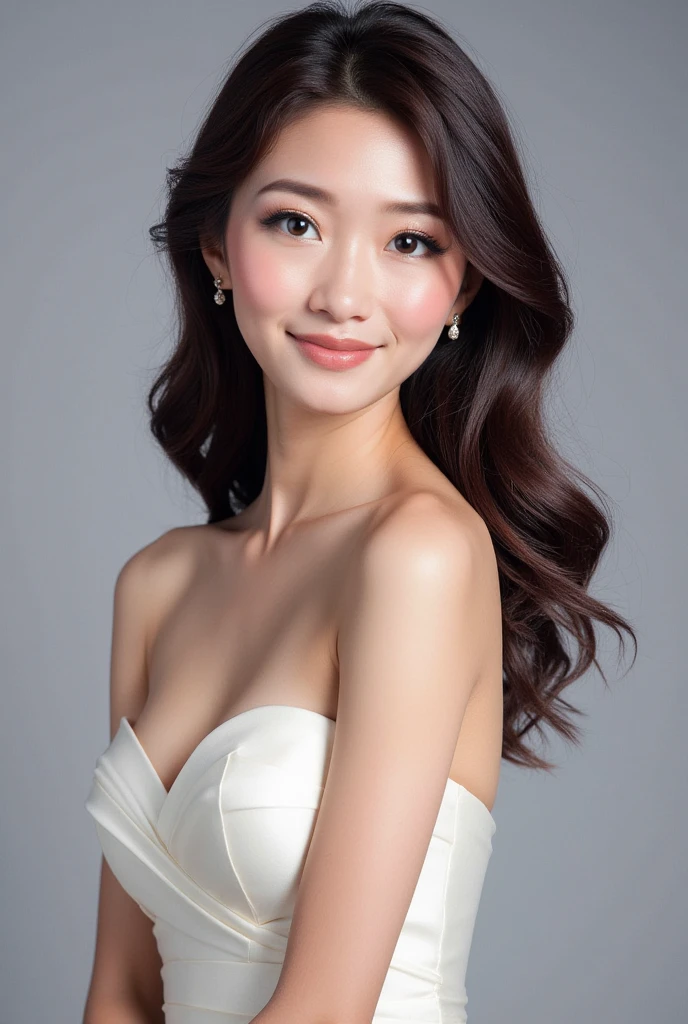 ((Highest quality, 8k, masterpiece: 1.3)), sharp: 1.2, Perfect Body Beauty: 1.6, ((Layered Hairstyles, Big Breasts: 2.0)), (white lace dress: 2.0, Off-the-shoulder dress: 2.0, Dresses with visible breasts: 2.0), ((long hair: 2.0)), ((necklace)), Earrings, ring, Bracelet, Hair Accessories, ((Beautiful young teenager woman)), ((Straight nose)), (Eyeliner), Armpit Hair, Bristles, ((White and beautiful skin)), Wavy Hair, Beautiful attention to detail, Super detailed, Highly detailed face and skin texture, fine grain, double eyelid, Black Hair, Big Ass, Lower Body, Thighs, (((Skinny))), Wet and shiny lips, smile, Get a grip on your body, ((Anatomically correct human body)), ((Crisp body shape)), Ribs, clavicle, Protruding skeleton, A face without nasolabial folds, Shyness, Thin eyebrows, Big eyes, (shoot from side: 1.0), (Narrow shoulders: 2.0), (Smile: 1.0), (Number of fingers is 5)