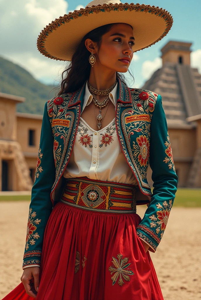 Retratar uma  de 18anos, natural do Rio Grande do Sul, com 1,70 de altura, corpo de top model, seios pequenos, cabelo preto, altura dos ombros, olhar de inocente, dressing in a typical gift costume, with handcrafted details and traditional Gaucho elements. Highlight the authenticity and elegance of clothing, valorizando a cultura local e a identidade regional. Focar nos detalhes da vestimenta, como os bordados, vibrant colors and characteristic accessories, transmitting the essence and pride of the Gaucho tradition,