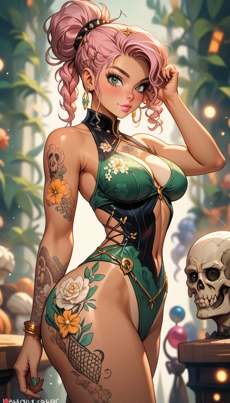 <lora:GreenSmokeWorld:1> (GreenSmokeWorld:1.1) 1girl (punk lingerie:1.3) (sexy skinny:1.3) (bar grafitti:1.2) <lora:highleg_panties_v0.1:1> panties, highleg panties