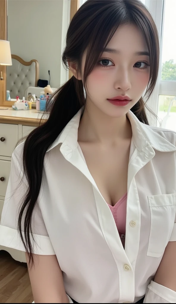 vivid colors,Beautiful nipples、Foto realism、top-quality、超A high resolution、A picture、The most beautiful photos of Nordic girls、Detailed cute and beautiful face、a small face、(PureErosFace_V1:0.008)、beautiful bangs、alice in the wonderland、young 17 years old、shiny white shiny skin、poneyTail、Bangs that extend to the face、By bangs、Hair between the eyes、Super long hair、Attractive platinum blonde hair is extra-long silky hair、finer hair、Charming glowing beauty bright clear clear light blue big eyes、Nipples,Are thin,School uniforms、Student clothes、eyes liner、Double eyelids、crisp breasts,In underwear while changing into exercise clothes,Underwear is made of thin strings,Pale pink underwear,Thin cotton underwear,The bright sunlight of midsummer,vivid colors,Burning colors of passion,