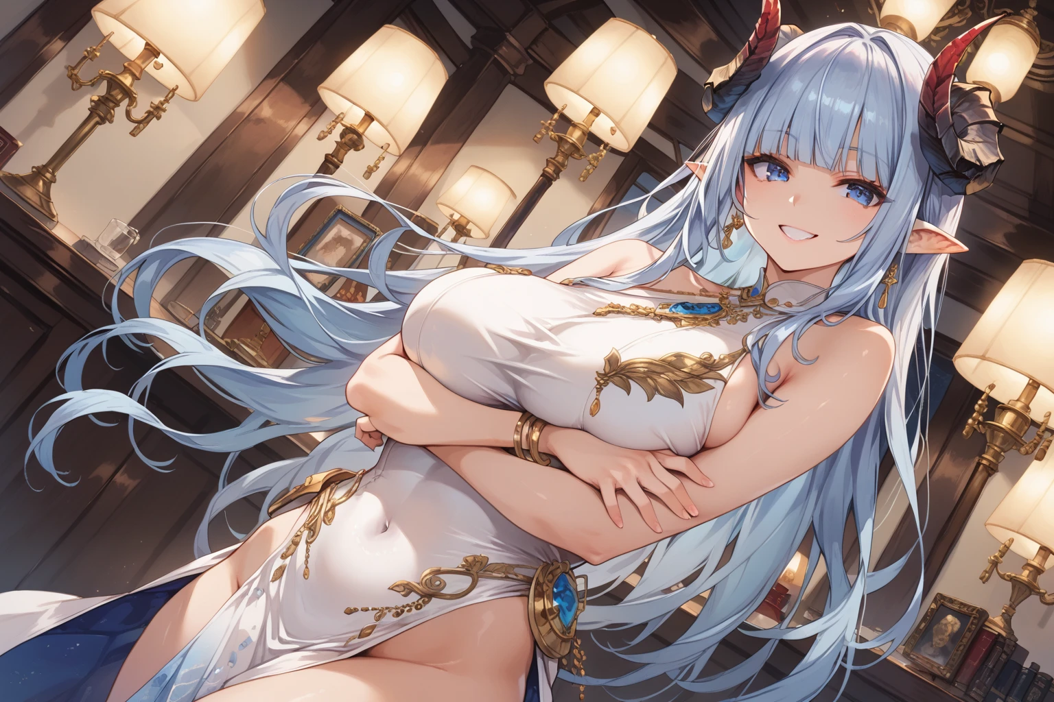 NSFW,masterpiece,Highest quality,High resolution,Very detailed,Girl,Silver Hair,long hair,Golden Eyes,Short height,goddess,God,(A dazzling silk dress),hair ornaments,Earrings,gem,Decoration,Nightlife,Brothel,bedroom,Starry Sky,Ancient,(Ecstasy face),Lustful face,Embarrassed,blush,Drooling,Erect nipples,(Sex slave),A flattering face,Estrus,Hollow Eyes,(prostitution),(Prostitute),(Have sex),(Middle-aged men),insert,Leg spread,Fall