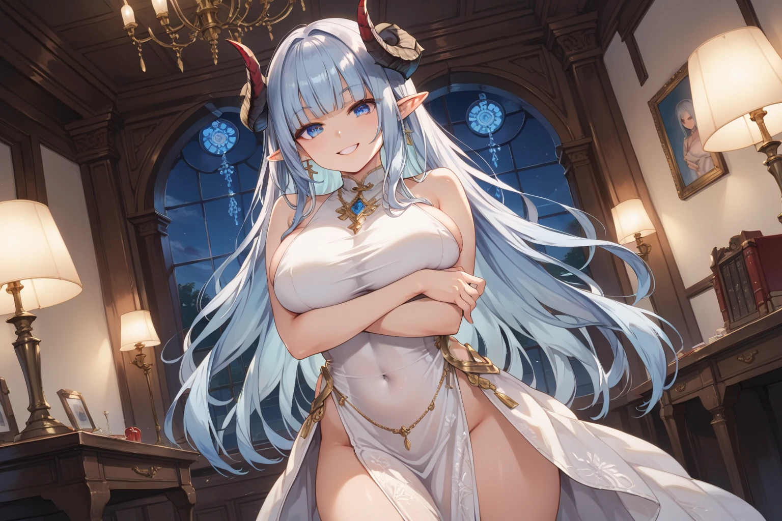 (masterpiece, top quality, best quality, official art, beautiful and aesthetic:1.2), (1girl),upper body, extreme detailed,(fractal art:1.3),colorful, highest detailed, ((high quality)), ((masterpiece)), anime, best, night, full moon, 1 female, Best quality, 8k, 32k, high resolution, unity 8k wallpaper, illustration, anime style, perfect lighting, extremely detailed CG, dynamic light, 1girl, solo, fgobritomart, long hair, twintails, navel, elbow gloves, gloves, damaged red leotard, frills, thigh strap, smile, maniac smile, open mouth, crazy, evil, blood on face, bloody, dynamic pose, erotic, shadow face, glowing eyes, medieval village on fire, destroyed wooden houses on fire, smoke, ruined, explosive, night, blood moon,