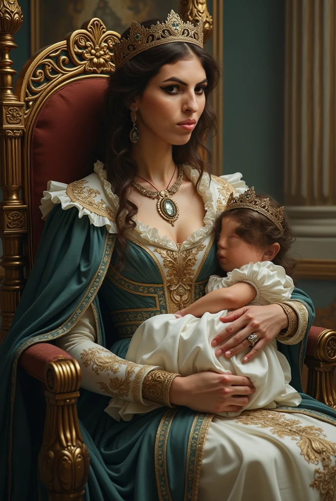 masterpiece, Highly detailed, super realistic,detailed background, bright Lighting, Daylight,
beautiful face, beautiful eyes, medieval style, solo, 4k, 8k,
(Royal Palace Living Room),(Luxurious crib in Victorian style),
(Newborn sleeping in bed),(close up),