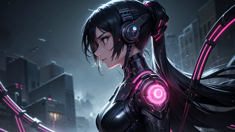 top-quality))、((masterpiece)、Close-up of people、Buttock emphasis、cyberpunked、Big buttocks、Electronic visor attached to 12-year-old girl's face with emphasis on buttocks、Cyberpunk Fashion、Sexy Posing、(Wearing white body spats on lower body、Breasts enlarged、Neon lights in dark city at night