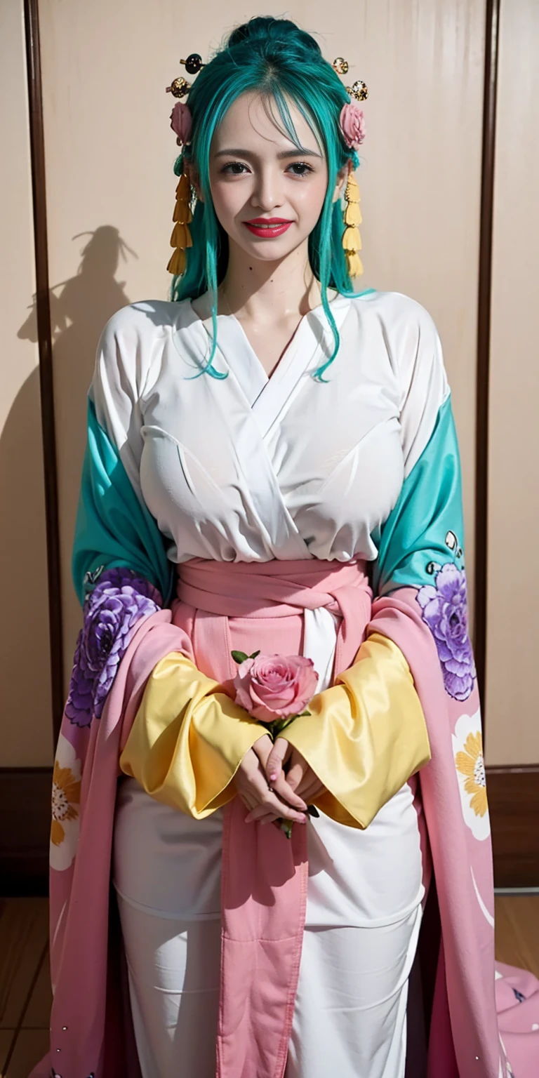 1 girl, characters from the anime one piece, orange hair, realistic, purple pants, wearing a crown,