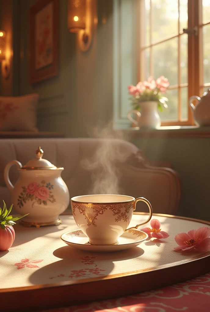 Victorian tea pot pouring tea into a Victorian tea cup