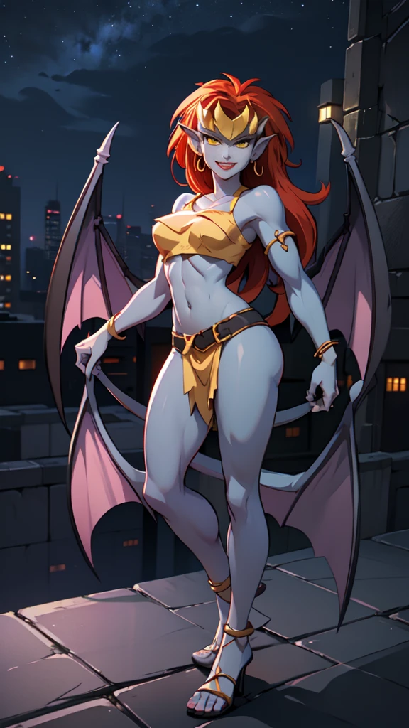 (Morrigan Aensland Massive Bodybuilder), (huge breasts), attractive expression, golden glowing eyes, dark eyeshadow, moonlight, symmetrical, (Dutch angle)