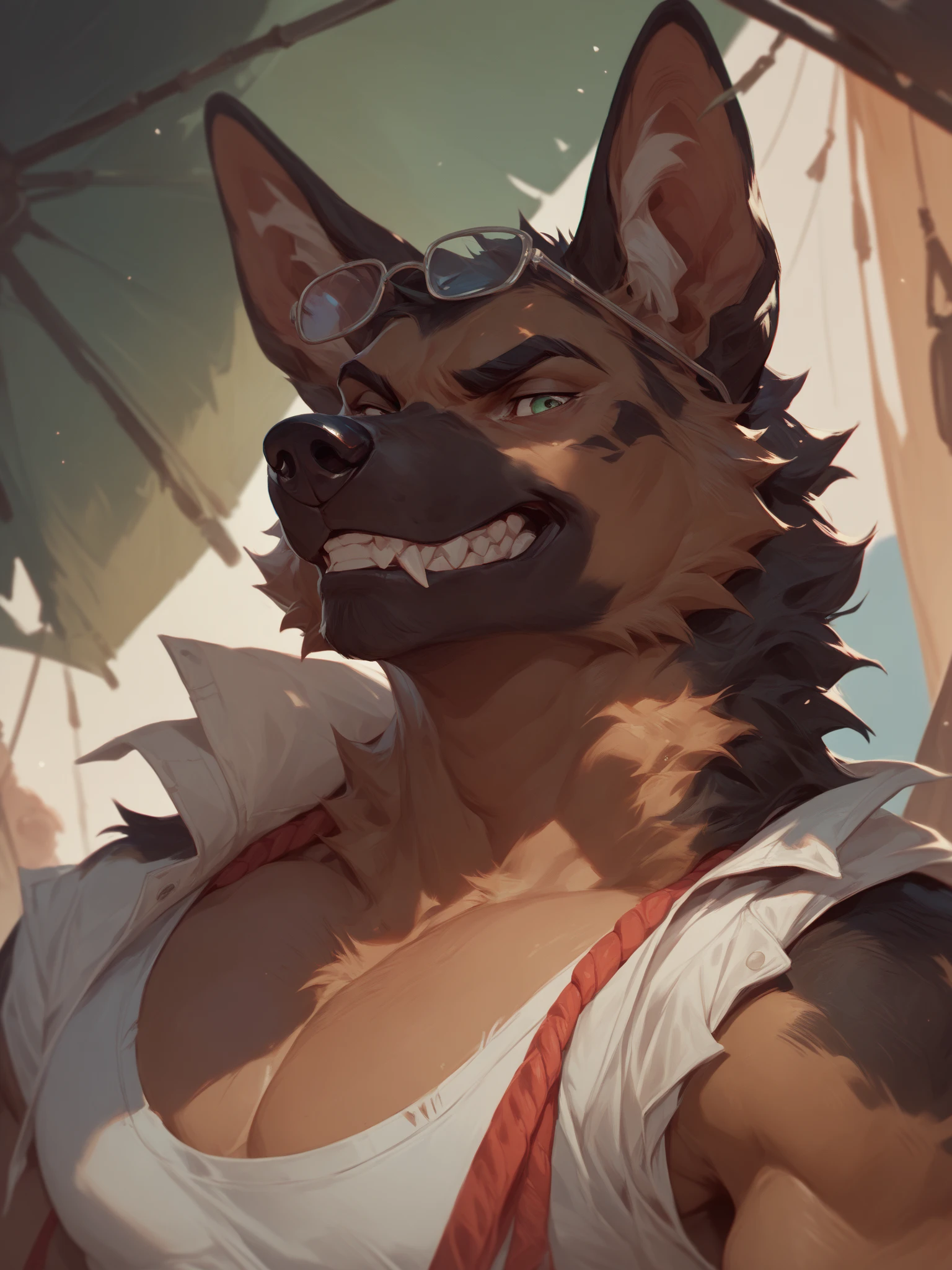 (detailed background:1.2),(sky,cloud,ship,flyingcraft,killer in gang, pirate costume, weapons on belt, smoking, skull medal, scars,coins),(rewarding, masterpiece ,best quality ,high quality, shaded, 8K),(kemono,furry,anthro),(by darkgem, by sindenbock, by taran fiddler, by burnbuckie, by nezumi, by sindoll),(anthro wolf male with muscular build ,fluffy body:1.4),(from_below,foreshortening,close-up,fashion pose,correct hand,(disdain, furrowed_brow, looking ahead),((bad guy))
