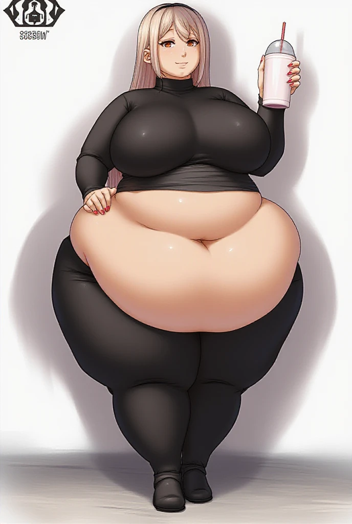 score_9, score_8_up, score_7_up, score_6_up, score_5_up, score_4_up, source_anime, rating_explicit, (sluty:1.2, explicit:1.2, voluptuous), cute, 1girl, Zhu Yuan, black bodysuit under clothes, plump body, sweat, plump lips, beauty mark, Smug Expression, Pursed Lips, pout, mocking expression, tired eyes, eye wrinkles, looking down at viewer, smooth skin, curvy body, soft tummy, bbw, chubby, dutch_angle, huge breasts, Hyper ass, venus body, hyper wide hips, soft round features, large woman, (foreshortening:1.2,), simple background, Mature Female, milf, mature Features, Mature Body, by_wamudraws, Prominent Tummy, chubby, ponytail, Photo_Comparison