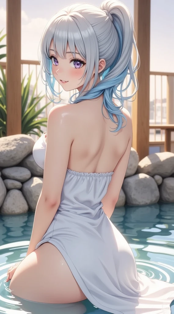 (((petit corps))), Water Fairy, sexy fairy girl, water fairy wings, textured breasts, (loving smile), puffy lips, Blue lipstick, cheveux bleu azur, cheveux court, (yeux bleus), sein minuscule, (peachy butt), Sunny white dress, Wet dress, robe transparent , rubans dans les cheveux, Regard aimant, superbe face, vie nocturne, promenades dans un lac, Forest in the background