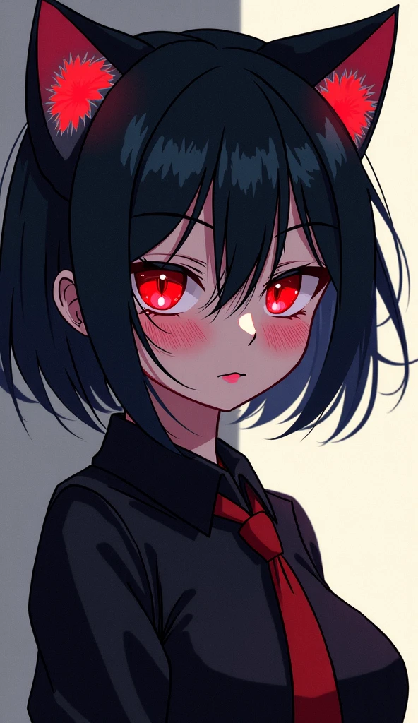 (score_9,score_8_up,score_7_up,score_6_up,score_5_up,score_4_up), simple background, ribbon, school uniform, (best quality, masterpiece, raw photo, ultra detailed:1.2), 1 girl, alone, looking at viewer, pale skin, black hair, black sclera, white eyes, neutral expression, sensual clothing, nipples showing through shirt, lace underwear