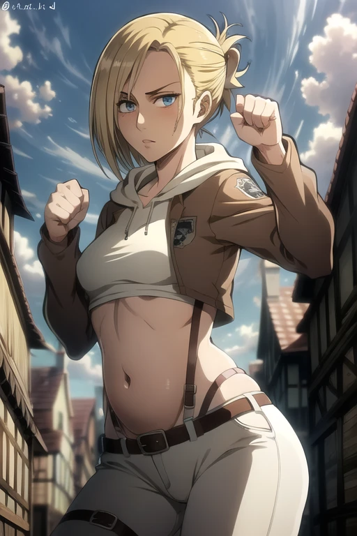 ((annie leonhart)),((velocity)),Attacked by farts, (((Women stand)),velocity,((training field)),((One Woman)),((???? while stand),((blushing)),(masterpiece:1.2、top-quality)、(the Extremely Detailed CG Unity 8K Wallpapers、ultra-detailliert、Best Shadows)、(细致背景)、(The best lighting、extremely delicate and beautiful)、depth of fields、1girl in、独奏 ,Women wear scout outfit,Ephemeral,,(blonde),(scout regiment outfit)),((((Girl embarassed when she smells the bad smell of farts)))),outfit like a scout regiment,((((profile facing diagonally)))),((i'I closed my mouth with hand feel embarassed...)),((massive ????)),((???? text))