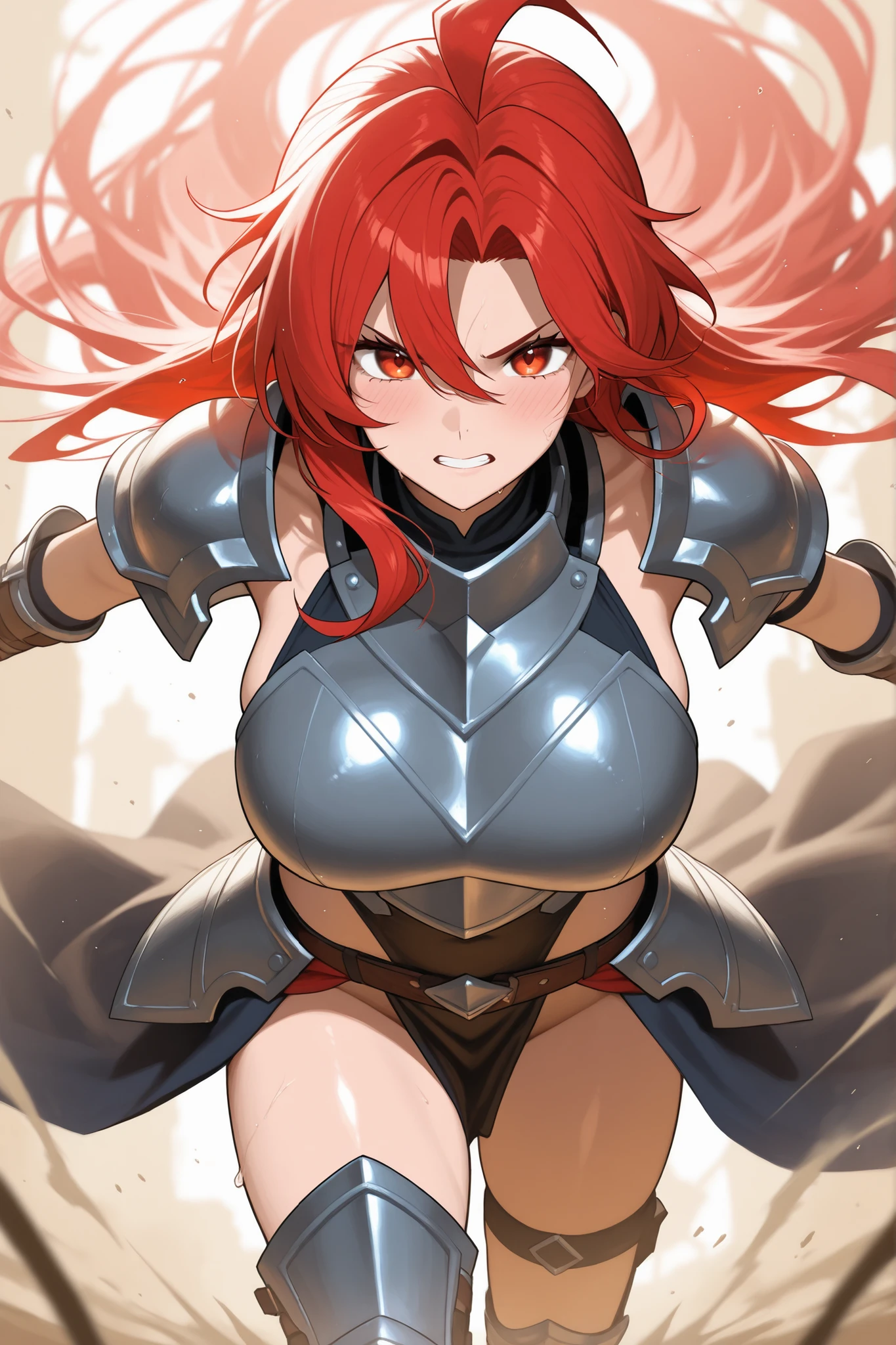 1 Girl,Erza Scarlet，FAIRY TAIL，Solitary, Viewers, Pure white background，blush, Brown eyes,breathe, avatar，Half Body，Comic style without color，angle, masterpiece, best quality，armor，Cleavage