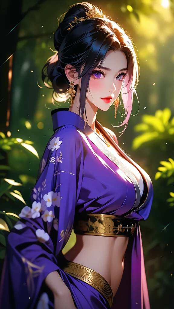 8K,Women in traditional Japanese kimonos fighting,(Dark Shot:1.4), 80mm, (Dark Shot:1.4), 80mm, A magnificent reality, Big eyes,Black short bob hair,Black and purple butterfly hair ornament,Black kimono and red obi,黒と紫のButterfly embroidery(精密なButterfly embroidery),Purple eyes(Purple Effect),mat, art,Horror movie lights, Photo Lab, High resolution, 複雑で非常にdetailed, (Depth of written border:1.4), (Dark Shot:1.22), (artステーション:1.2), 超detailedな, dramatic, Intricate details, (Technicolor:0.9), (Rutkowski:0.8), Like a horror movie, detailed, Soft Light, sharp, Exposure Blending, Medium Shot, (Noir:0.4), horror light,sharp, Exposure Blending、Medium Shot,Photorealistic RAW photos of the highest quality。Backlight, Cinema Lighting, Film Grain, 50mm lens, Nikon D850,Realistic Skin,ファンタジーart,キャラクターart,超High resolution,Muscular and slim body,super Realistic Skin,Late Night,Underworld demon makeup,Battle Scenes,Action Scenes,Action pose,激しいAction pose,fierce fighting,Holding a dagger,Acrobatic pose,Fighting Style,Butterfly embroidery,Dim forest,