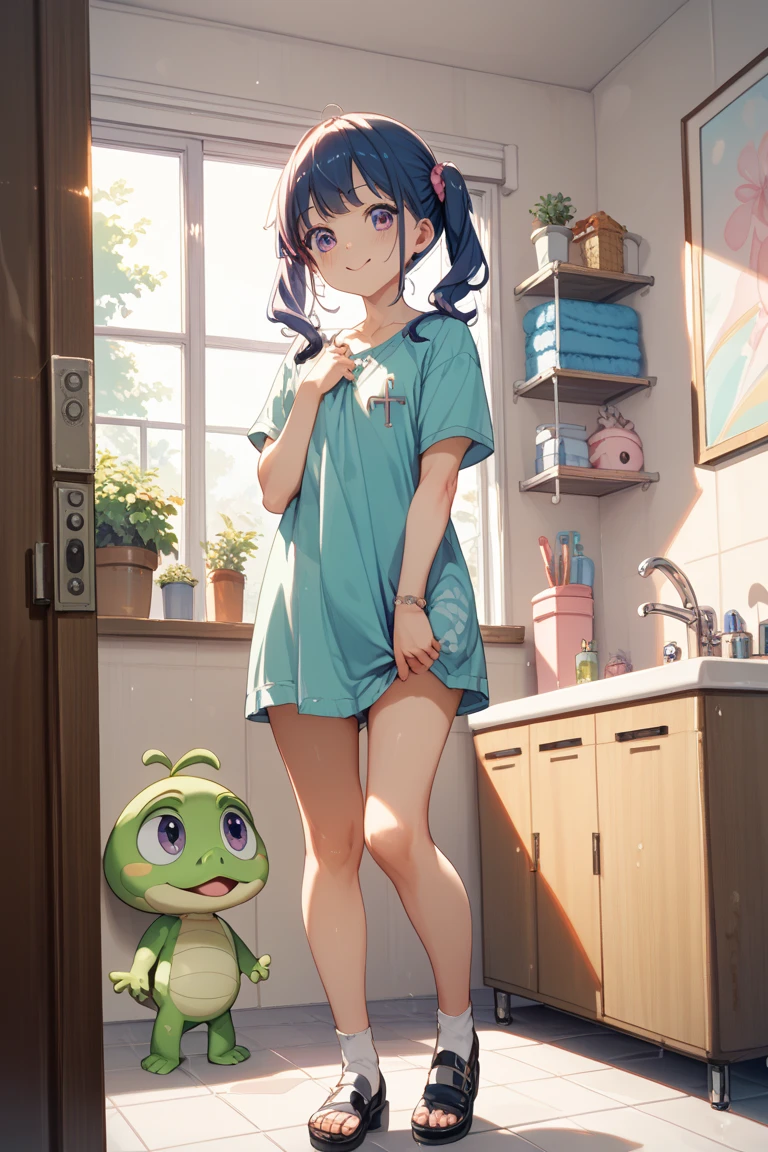 Masterpiece, Best Quality, (happiness_Inside out, yellow skin, ),  happy, green dress,  pixar, Cartoon, 3D rendering, , (naked:1.4), nipples (blush:1.0), detailed face, roadside, Crouching POV, sfw,  (((Place_Inside out, yellow skin, Blue eyes, blue duendecillo cut))), happy, (((sleeveless lime green dress speckled with firework-style flowers print that goes to the knees))), pixar, Cartoony, 3D rendering, small breasts, barefoot, sunlight, (Chapped lips:1.4), (blush de nariz:1.2), foreshortening, black cuts, (eye contact), High contrast, ultra high resolution, high resolution, detailed, visible breasts, showing breasts, (cinematic lighting), ((high angle view)), (half body shadow), [backlighting], [twilight ray], [detailed ambient light], [gray natural lighting], [ambient light on the belly], (greater detail of wild wildlife), [explict content], [sharp focus], (questionable content), (shading), comisión de high resolution, detailed image, bright colors, detailed face, perfect lighting, perfect shadows, Perfect eyes, girl focus, Perfect face, beautiful body, shiny body, Central focus, look at the viewer, 1 girl, Alone, (Masterpiece:1.21), (Best Quality:1.2), (illustration:1.2), (cinematic lighting:1.3), balanced coloring, global illumination, ray tracing, good lighting, neckline, attractive body, sexy body, looking at the viewer, sfw, portrait, happy expression, (((headquarters from the inside out, In general, interior in purple tones., walls with numerous shelves with glowing spheres)))