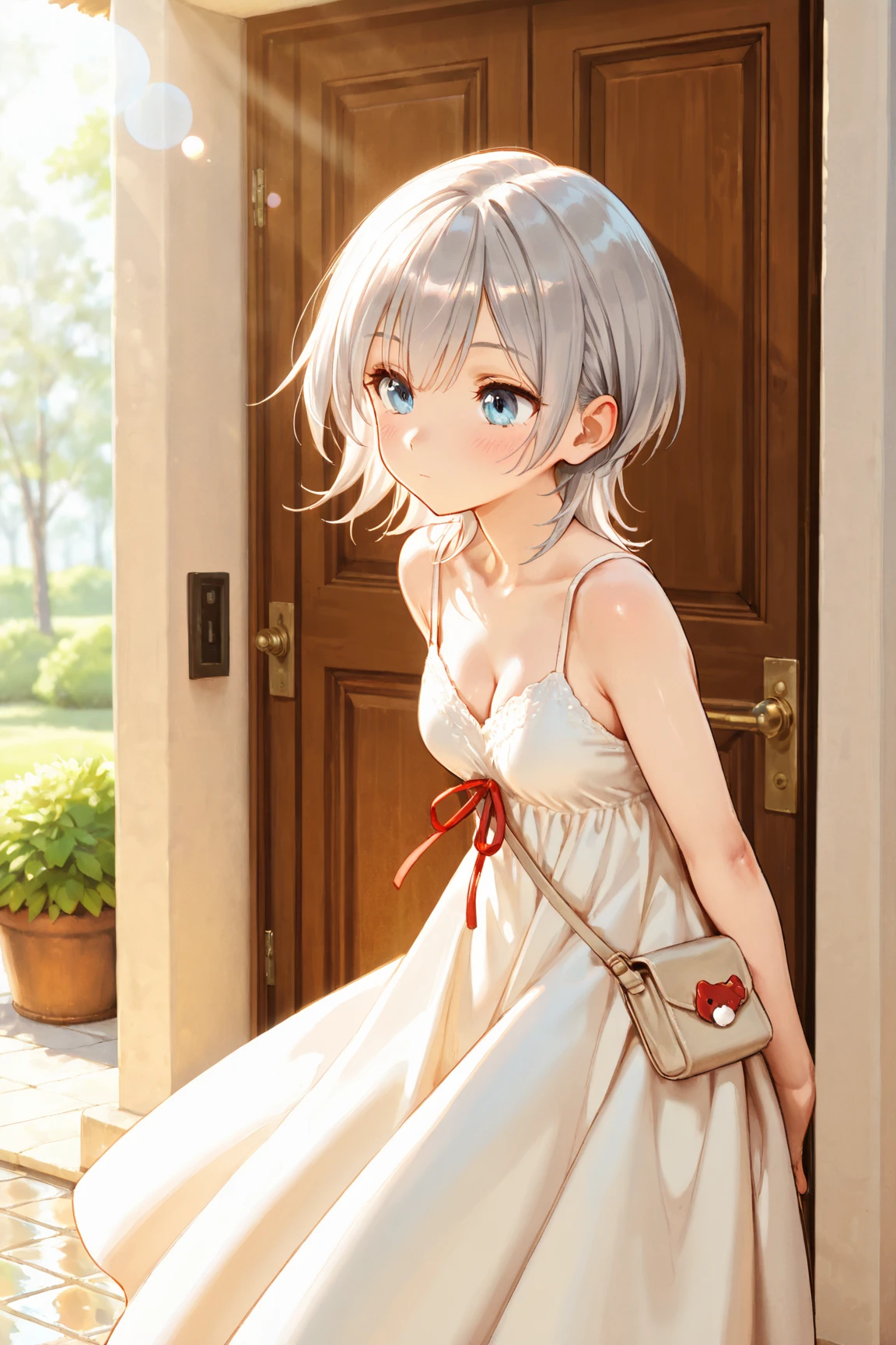 ((masterpiece)),((highest quality)),((Anatomical)),((Realistic)),((Detailed Description)),((Thin depiction)),((cute)),((女の子のcute部屋)),(((Child Devil))),((Beautiful eyes)),((Baby Face)),((Petite)),((Bewitching Smile)),((Pure white one-piece dress)),((skirt)),