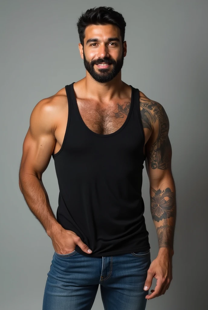 a darker skinned man with no shirt is standing in front of a white wall