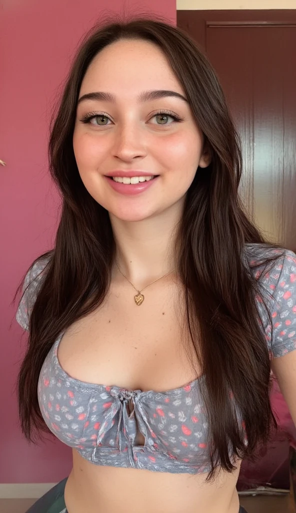 ultra realistic, 8K, nude teenage girl in a bedroom, 32C breasts, cute, ,long hair, slim, slim oval face, innocent smile, (giving a blowjob:1.4), looking at viewer,