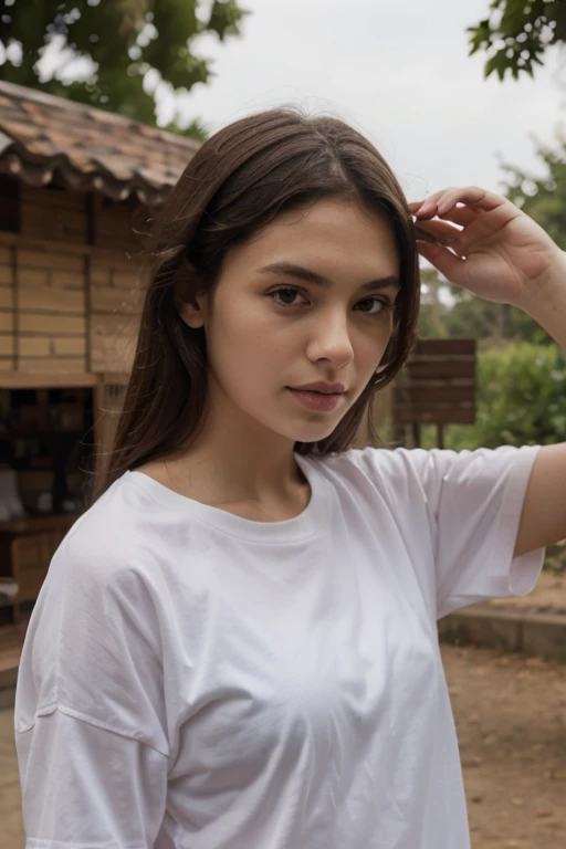(Masterpiece, Top Quality, Best Quality, Beautiful and Aesthetic:1.2), Extremely Detailed, Photo of a woman, nice tight farm worker clothing, work on the farm, happy, sunlight, 18 years old, Perfect Body, Perfect rare face, (very detailed skin), black colored hair, Skin texture, Sharp focus on rare face, Perfect brown eyes, (Photorealistic), Film grain, name Samira,