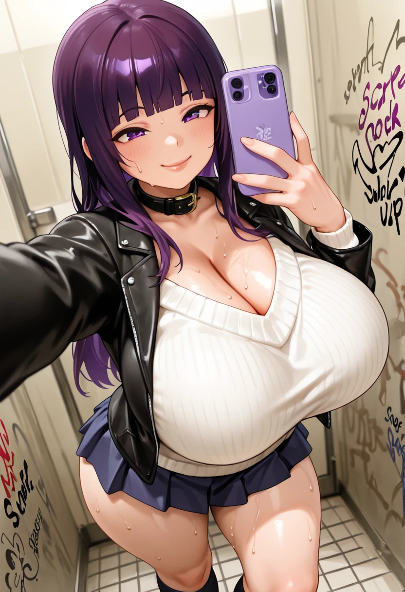 A picture_comparing,large tit,(A MILF:1),brunette color hair,long whitr hair,telephone,cellular phone,smartphone,Handheld,pic, nsfw:1.3