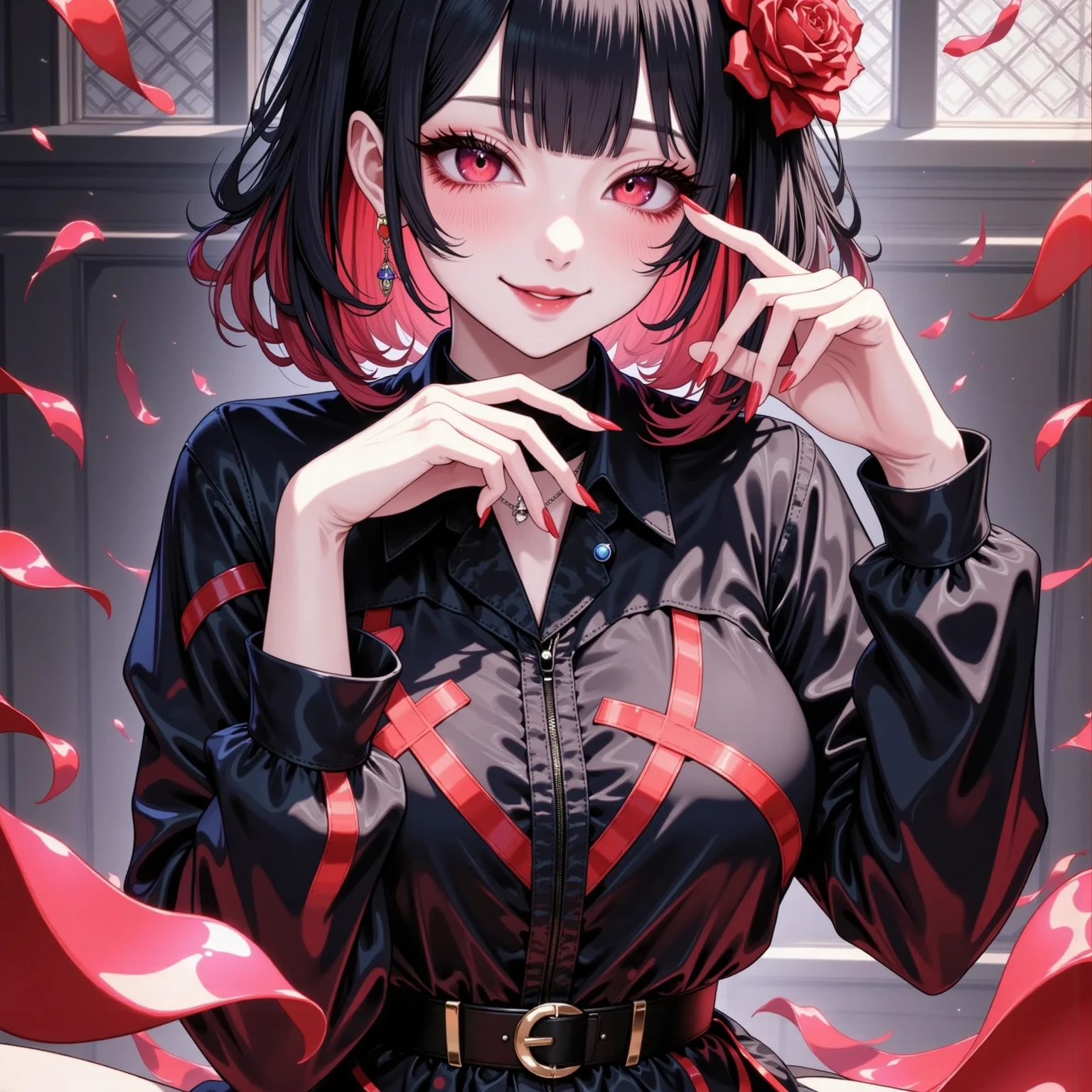 style by nty_ol, pin up, minimalistic, a woman, flower dress, a red scarf, <lora:Olivian_Poster_v2:0.6>