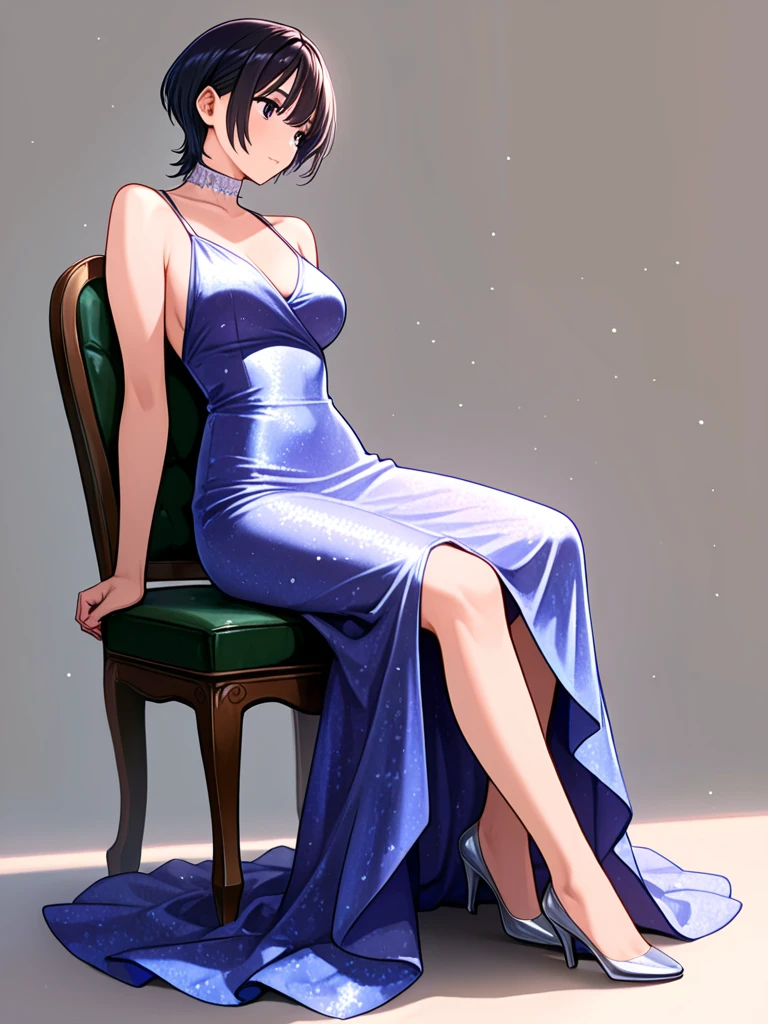 ((Masterpiece, Best Quality)), St. Louis \(Luxury Wheels) \(Azure Lane), High resolution, highest quality, illustration, cinematic light, super detailed, detailed face, (detailed eyes), best quality, ultra detailed, masterpiece, (detailed face), room, hair accessory, earrings, necklace, portrait, silver dress, revealing clothes, highest detail, glowing eyes, (hotel:1.2), sitting on bed, sitting, bed, window, night sky, backlight, light, (high contrast), (color), bare