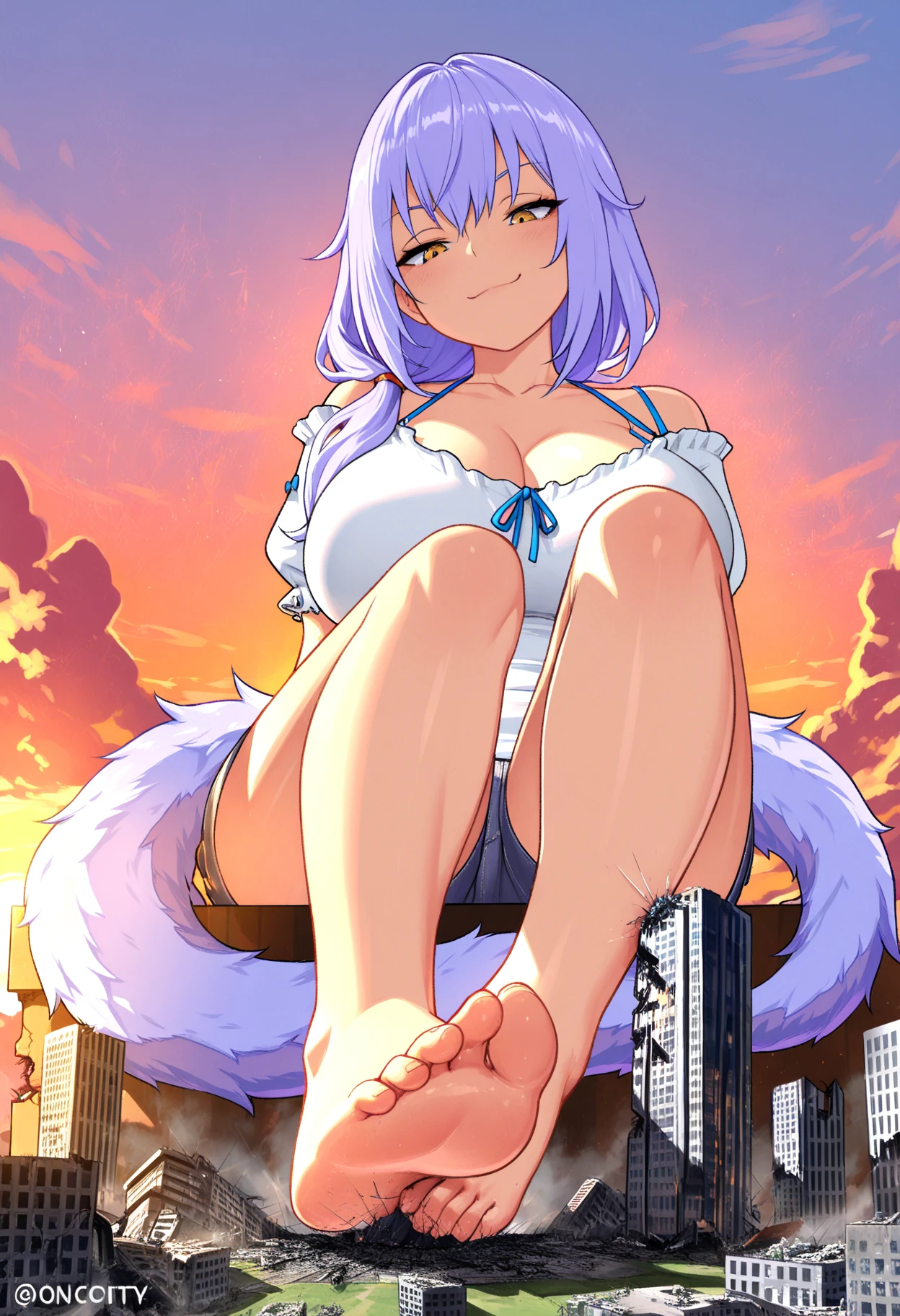 Ahri, 1girl, solo, detailed eyes  long hair, tall, looking at viewer, swimsuit, fox ears, tall, big tits, huge breasts, fit, muscular, very veiny dry muscles, 8 pack abs, strong highlighted oblique abs, muscles are tense, 9 fluffy tails, best quality, ultra high res, high resolution, detailed, masterpiece, looks feminine, beach, visible multiple fluffy tails,  core_9, score_8_up, score_7_up, score_6_up, score_5_up, score_4_up, smoking, foot focus, feet, toes perfect feet, perfect toes, best toes, stinky toes, looking at viewer sexy pose, solo, toejob, standing, pov, toes, from below, foot focus