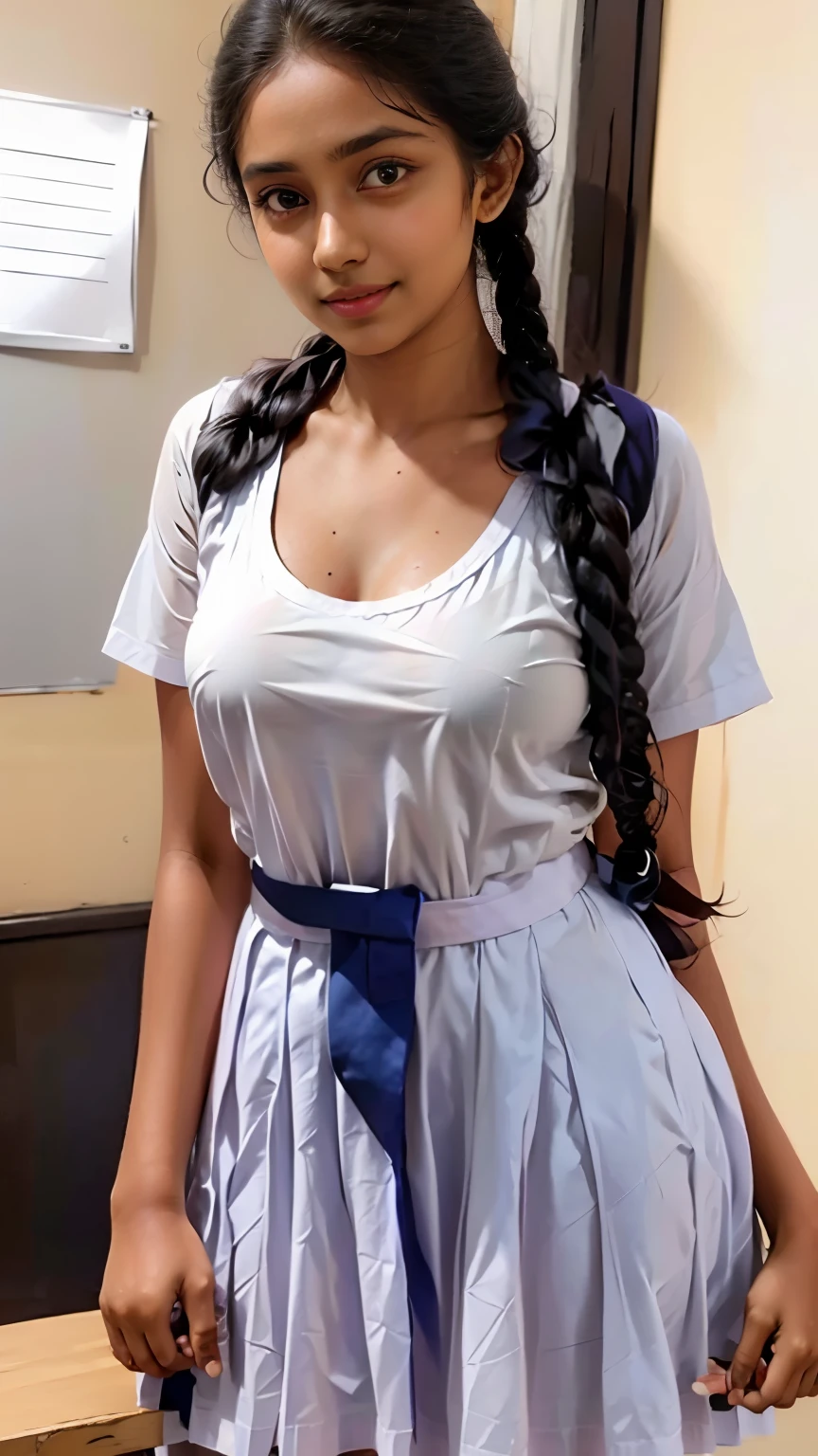 neat college girl, ((playing ,touching ,squeezing ,grabbing )), person, (school uniform, braided hair ), (wide angel ),outside the athletic field, (chubby), photorealistic, detail, skin texture, super detail, delicate and sexy collarbone, smile, super detailed face, detailed lips, detailed eyes, double eyelids, big boobs, big ass, realistic image