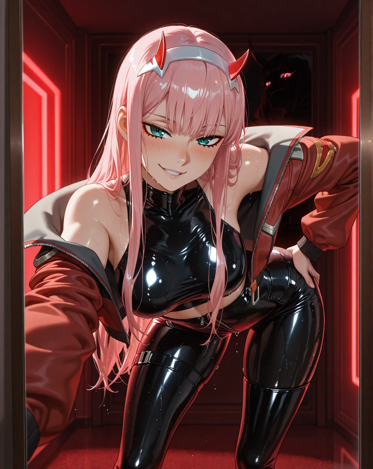 ((velocity)),Attacked by farts, (Zero two from darling in the franxx),(pinkhair),(((Women farting))),(girl farting),velocity,)(a female),(wearing black latex bunny suit),(her butt facing screen and bending over)),(ass grab),(anime girl),(Casino),(orgasm, Ahegao, crossed eyes, she is happy and horny),(masterpiece:1.2、top-quality, best-quality)、(the Extremely Detailed CG Unity 8K Wallpapers、ultra-detailed、Best Shadows)、(Detailed background)、(The best lighting、extremely delicate and beautiful)、depth of fields、1girl in、solo、upward looking gaze、